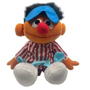 Sing Snore Ernie Plush Sesame Street Pajamas Red White Striped Sleepwear 16"